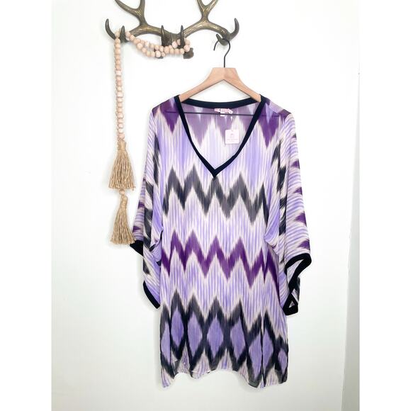 NWT Calypso St Barth Purple Silk Chevron Kaftan Dress Large Beach Cruisewear - Picture 1 of 8
